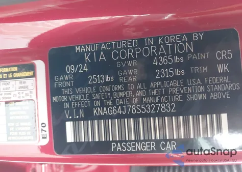 2025 Kia K5 Gt-Line z USA, uszkodzony, nr VIN KNAG64J78S5327832